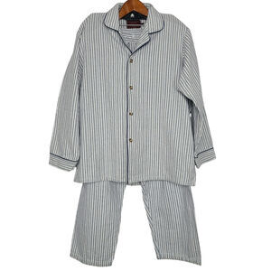 Lee Valley NightWear Ireland Men's Long Sleeve Flannel Blue Stripe Pajama Set